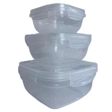 Imagem de Kit 3 Pote Retangular Flip Lock Rischioto 400Ml 800Ml 1,4L