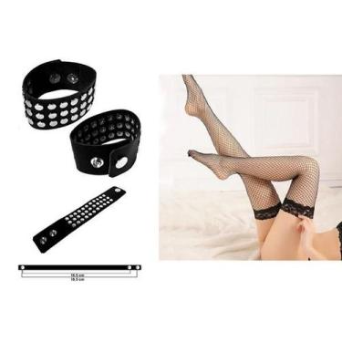Imagem de Fantasia Punk Feminina Pulseira e Meia Arrastão - 2 Peças - CM Present