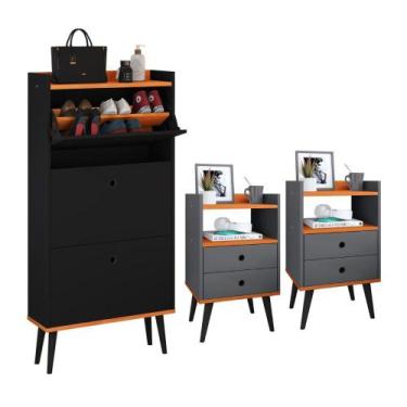 Imagem de Kit Sapateira Vertical 3 Gavetas Basculantes Dark Preto/Cinamomo e 2 M