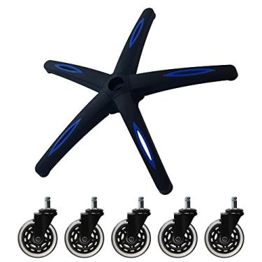 Imagem de Frassie Base de cadeira de jogos de nylon de 71 cm com 5 rodízios, peça de reposição de peça de base para cadeira de escritório Boss resistente (azul)