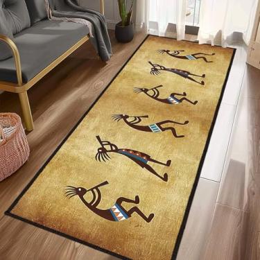 Imagem de JISMUCI Tapete longo 5 x 15 cm, sudoeste nativo americano kokopelli étnico, rústico do sudoeste, tapete lavável para corredor, tapete antiderrapante para quarto, lavanderia, entrada, amarelo