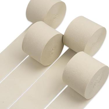 Imagem de PartyWoo Serpentinas de Papel Crepom 4 Rolos 328 Pés, Pacote de Papel Crepom Na Cor Areia Branca, Papel Crepom Branco Retrô para Decorações de Aniversário, Decorações de Festa, Dec(Areia Branca-9029)