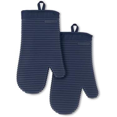 Imagem de KitchenAid Conjunto de 2 luvas de forno de silicone macio caneladas, azul tinta, 19 x 33 cm