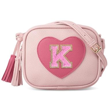 Imagem de Iqimott Presentes de aniversário para meninas de 2, 3, 4, 5, 6, 7, 8, 9 e 10 anos, bolsa infantil com coração, Letra rosa e rosa, K, K