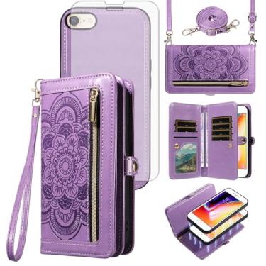 Imagem de Capa de celular para iPhone 7/8/SE 2020/2022 carteira com zíper capa celular com alça protetora de tela flor porta-cartão iPhone7 iPhone8 7s 8s i SE2020 SE2022 2/2nd/3/3ª geração SE2 SE3 7SE 8SE 8SE