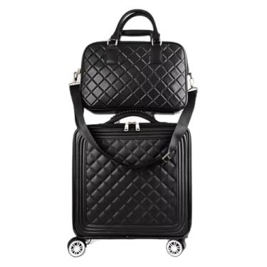 Imagem de Mala de transporte leve moderna, conjunto de bagagem de 61 cm, caixa de transporte universal, para viagem, 50 cm, versão coreana para mulheres, capa rígida para viagens, Conjunto preto, 20"