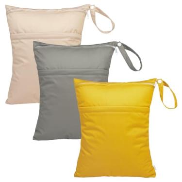 Imagem de babygoal Sacos Secos e Molhados para Fraldas de Pano de Bebê, Sacos de Viagem Laváveis, Praia, Piscina, Bolsa de Ginástica para Maiôs e Roupas Molhadas com Dois Bolsos com Zíper, Pacote com 3, 3Ln24