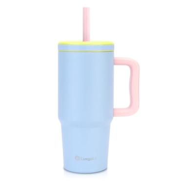 Imagem de Luxgola Copo infantil de 680 g com alça, tampa rosqueada à prova de vazamento com canudo de silicone removível, à prova de derramamento, garrafa de água isolada de aço inoxidável reutilizável,