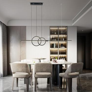 Imagem de Lustre 2 Camadas Anéis e 1 tira Luz Pendente LED Moderna com Controle Remoto 1%-100% Regulável para Sala de Estar Cozinha Quarto Sala de Jantar Acabamento Dourado/Preto (Preto)