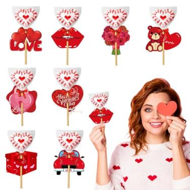 Imagem de Ncozwo 16 peças de cartões de papel pirulito de dia dos namorados, porta-doces, lábios, buquê de rosas, coração, doces, decorações de açúcar, cartões de coração para embalagem de doces, artigos de