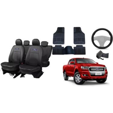 Imagem de Kit de Capa de Couro Ranger 10-13 + Tapete de Carro + Capa de Volante 