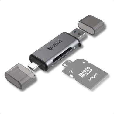 Imagem de Leitor de Cartão de Memória USB e Tipo C, Adaptador para SD e MicroSD Portátil Metálico Cinza IF-230