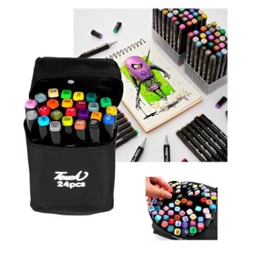 Imagem de Estojo Bolsa 24 Canetinha Caneta Marca Texto Ponta Dupla Codificado Por Cores Para Colorir Profissional Desenho Artistico Para Estudantes Adultos Artistas