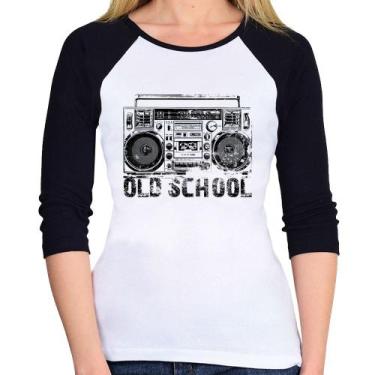 Imagem de Baby Look Raglan Old School Boombox Manga 3/4 - Foca na Moda, Branco, 
