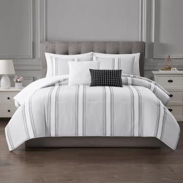 Imagem de Modern Threads Conjunto de edredom de jacquard de 5 peças, Kira Queen em azul claro – edredom elegante, 2 fronhas e 2 travesseiros decorativos