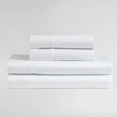 Imagem de Calvin Klein - Conjunto de lençóis, roupa de cama luxuosa de cetim rico em algodão, brilho refinado, design moderno (Rekoop Wellness White, Queen)