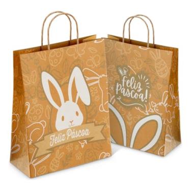 Imagem de 100 Sacola de Papel para Pascoa Presentes Ovo de Pascoa - Sacola com Alça Tamanho Grande (LARANJA)
