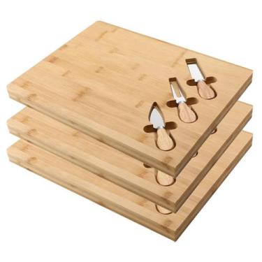 Imagem de Kit 3 Tábuas De Frios 3 Utensílios Petiscos Retangular Bambu - CASAVIT
