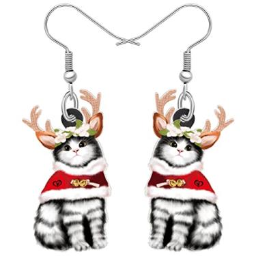 Imagem de TIZURO Brincos de Natal de acrílico divertidos chifres de alce gato laço de desenho animado gatinho animais de estimação joias novidade para mulheres, pingentes de Natal, presentes de inverno, Medium,