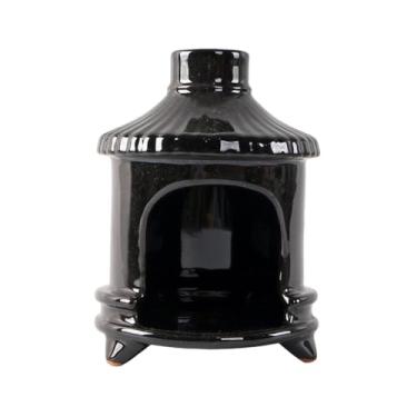 Imagem de Fenteer Decoração de casa do incenso compacto exclusivo, mesa central de mesa queimador de incenso, cerâmica para a mesa lateral da estante mesa de escritório, Preto