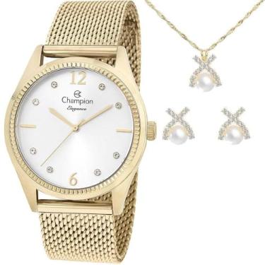 Imagem de Relógio CHAMPION KIT feminino dourado esteira CN25770E