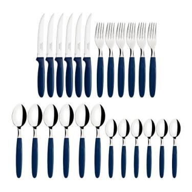 Imagem de Jogo De Talher Faqueiro Ipanema Aço Inox 24 Peças Tramontina, Azul, 24