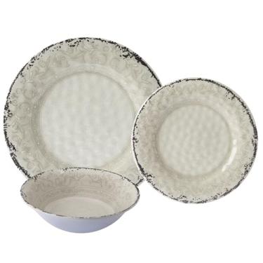 Imagem de Conjuntos de louça de melamina, serviço para 4. Pratos inquebráveis. Artigos de melamina resistentes a arranhões. Pratos e tigelas. Seguro para lava-louças Platos De Melamina Design barroco. Caixa de