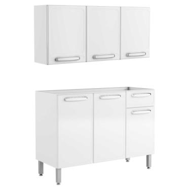 Imagem de Armário Aéreo 7008 e Balcão Gabinete de Pia 120cm 7022 Evidence Branco - Bertolini