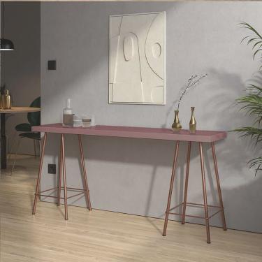 Imagem de Mesa Aparador Buffet Balcão Pam 90 cm Industrial Ferro Bronze Tampo 100% mdf Rosa - Ahz...