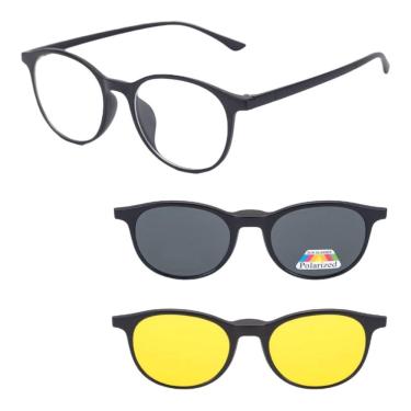 Imagem de Armação Óculos De Grau Maculino Redonda Clipon 3 Em 1 Moo