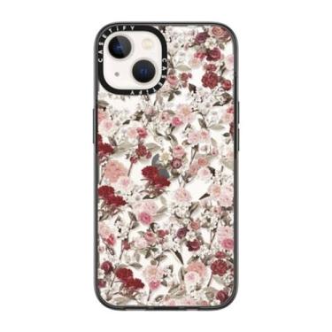 Imagem de CASETiFY Capa compacta para iPhone 14 [leve/1,2 m. 2X proteção contra quedas de grau militar/fina] - Vintage Flower Monday - Preto transparente