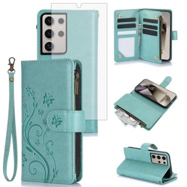 Imagem de Asuwish Capa de celular para Samsung Galaxy S24 Ultra 5G carteira celular com protetor de tela de vidro temperado alça flor flip zíper porta-cartão slot suporte suporte S24Ultra 24S S 24 24Ultra