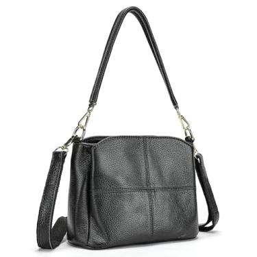 Imagem de MASIWEI Bolsa de ombro feminina de couro genuíno pequena carteiro bolsa tiracolo bolsa feminina bolsa de mão presente para compras bolsa diária 7363, Preto