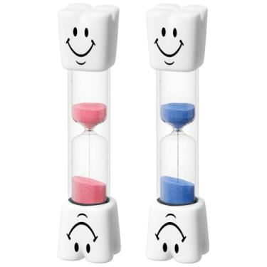 Imagem de SuLiao Conjunto de relógio de areia de escova de dentes para crianças, 2 minutos de acrílico sorridente ampulheta, conjunto de relógio de areia de plástico inquebrável para sala de aula, jogos e