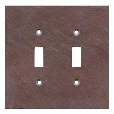Imagem de Placa de parede elétrica SWITCH HITS Outlet 2 interruptores | Placa frontal com tampa de interruptor de luz dupla | Ardósia decorativa Vermont roxa - Tom natural da terra | 2 Gang, 12,7 cm L x 12,7 cm