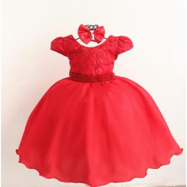 Imagem de Vestido Festa Luxo Daminha Casamento com Tiara, Vermelho, 12