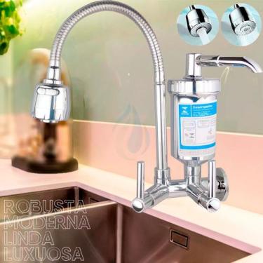 Imagem de Torneira Gourmet Com Filtro Cozinha Luxo Parede Metal 1/4 De Volta Cód