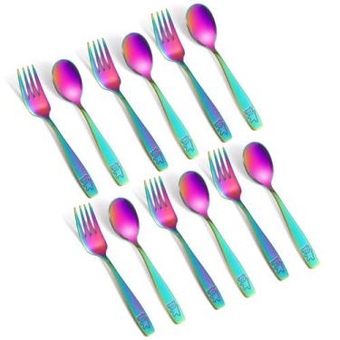 Imagem de Utensílios para crianças, conjunto de talheres Pimoys Rainbow, 12 peça