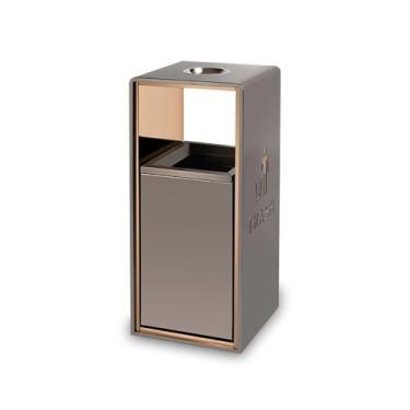 Imagem de Lixeira para Área Externa Coluna quadrada do cinzeiro do metal da lata de lixo exterior, lata de lixo grande comercial do agregado familiar moderno (com cinzeiro) cinza branco dourado Lixeira para Áre