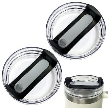 Imagem de EXQUILEG Tampas de copo de 1,2 l adequadas para copo Stanley, tampas de substituição adequadas para copo Stanley Adventure Quencher de viagem 1,13 g, tampa transparente à prova de derramamento para acessórios Stanley Cup (pacote com 2, preto)