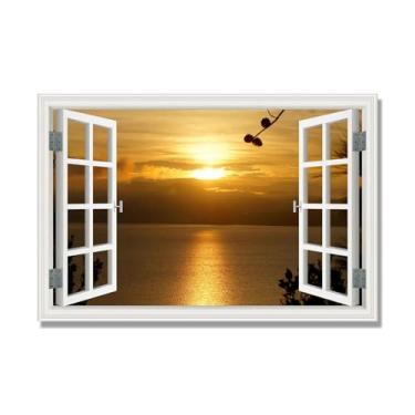 Imagem de PY3H69 Arte de parede em tela de janela aberta, impressão natural em tela. Lindo cenário de montanha 23 cm, decoração de parede de paisagem de janela, decoração de casa moderna. 40 x 60 cm-15,7 x 23,6