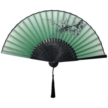 Imagem de Leque De Mão Japonês Bambu Madeira Tecido(Verde Sakura)