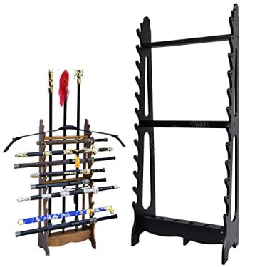 Imagem de Suporte de espada suporte de piso multicamada para espadas katanas, suporte vertical para katanas de 10 ou 12 níveis, suportes para exibição de espadas, suporte clássico de madeira para espadas, sopor