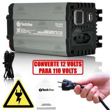 Imagem de Inversor De Tensão 200W 12v P/ 110V/220V Conversor de energia Entrada Usb Tech One