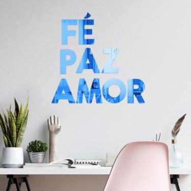 Imagem de Espelho Decorativo Fé Paz Amor Azul - Inove Papéis de Parede