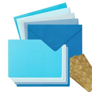 Imagem de Wishop Conjunto de 25 envelopes coloridos A7 com cartões e adesivos, 5 cores para casamentos, convites, aniversário, chá de bebê, 12,7 x 18 cm (azul 5 cores)