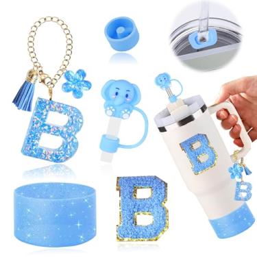 Imagem de AiScrofa Conjunto de acessórios de copo para copo stanley de 850 g 1134 g com alça, incluindo pingentes de iniciais, tampa de palha, bota, adesivo, tampa de silicone à prova de derramamento, decoração