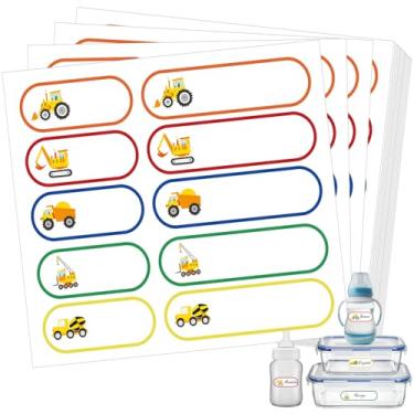 Imagem de Tatuo 300 Peças Etiquetas de Mamadeira para Creche Etiquetas de Nome Impermeáveis para Crianças Material Escolar Tema Esportivo Autolaminados Adesivos de Nome de Creche para Acampamento Escola Casa (Construção)