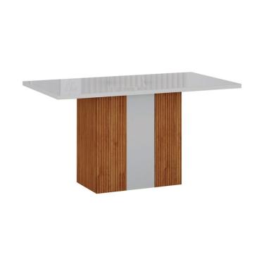 Imagem de Mesa de Jantar Retangular com Tampo de Vidro Doha 100% MDF Off White e Freijó 120 cm