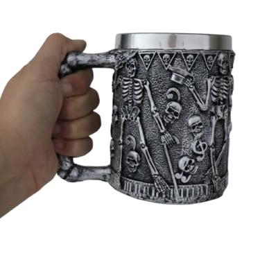 Imagem de Copo Caneca de Cerveja Chopp Caveira Skull osso esqueleto dançarino resina e aluminio bebida quente e gelada café